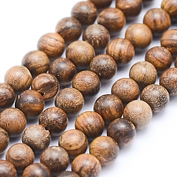 Brins de perles en bois de padouk africain naturel, non teint, ronde, 10mm, Trou: 1mm, Environ 39 pcs/chapelet, 15.55 pouce (39.5 cm)