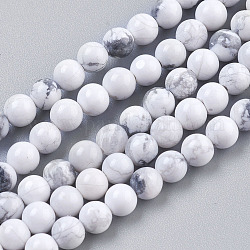 Chapelets de perles en howlite naturelle, ronde, blanc, 8mm, Trou: 1mm, Environ 24 pcs/chapelet, 7.6 pouce