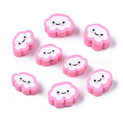Manuell Polymer Ton Perlen, Wolke mit lächelndem Gesicht, Perle rosa, 6~8.5x10~11.5x4.5~5.5 mm, Bohrung: 1.8 mm