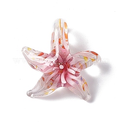 Handmade Inner Flower Lampwork Pendants, Starfish, Pearl Pink, 25.5~29x26.5~29.5x7~8.5mm, Hole: 5~6x6~7mm
