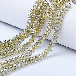 Abalorios de vidrio electroplate hebras, lustre de la perla chapado, facetados, rerondana plana, mocasín, 4x3mm, agujero: 0.4 mm, aproximamente 123~127 pcs / cadena, 16.5~16.9 pulgada (42~43 cm)