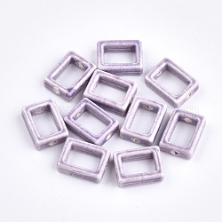 Cadres de perles de porcelaine à la main, porcelaine émaillée lumineux, rectangle, Prune, 16.5x12.5x5.5mm, Trou: 2mm