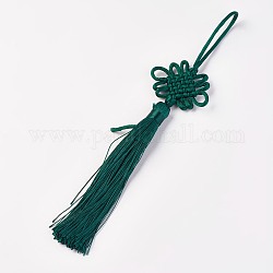 Decoraciones colgantes de la borla de poliéster, nudo chino, verde oscuro, 160~260x45~60mm