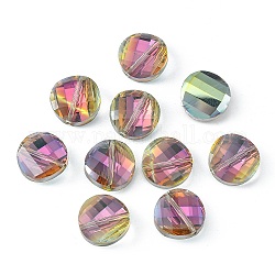 Galvanisierte Glasperlen, facettiert, halb Regenbogen plattiert, Flachrund, Farbig, 14x6.5 mm, Bohrung: 1.2 mm