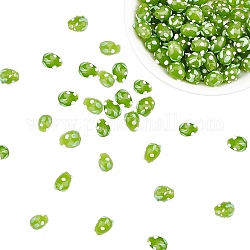 Perles vernissées de fraise 3D ;qnuelles, cahoteuse, verte, 12~13x10mm, Trou: 2mm, 100 pcs / boîte
