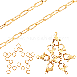 Kits de fabricación de joyas de cadena de clip de papel diy de sunnyclue, incluyendo cadenas de sujetapapeles de latón de 5 m, cierres  de pinza de langosta de aleación de zinc y anillos de salto de hierro, dorado, eslabón de la cadena: 7.6x2.6x0.5 mm