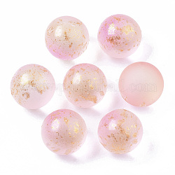 Transparent Spray Painted Frosted Glass Beads, with Golden Foil, No Hole/Undrilled, Round, Pink, 14mm