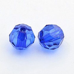 Transparent Acrylic Beads, Faceted Round, Royal Blue, about 12mm in diameter, hole: 2mm, about 568pcs/500g