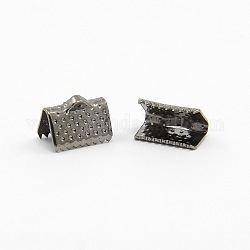 Eisenband Crimp-Enden, Metallgrau, ca. 7 mm lang, 10 mm breit, Bohrung: 2 mm