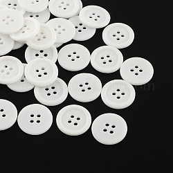 Bottoni di plastica a 4 foro, rotondo e piatto, bianco, 19.5x2mm, Foro: 2 mm