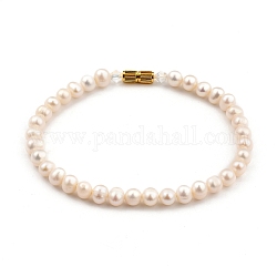Braccialetti di perline, con perle naturali coltivate di perle d'acqua dolce, perle di vetro e fermagli a vite in ottone placcato oro, bianco crema, 19 cm (7-1/2 pollici)