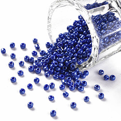 (servicio de reempaquetado disponible) perlas de vidrio, colores opacos Abrillantado, redondo, azul, 8/0, 3mm, agujero: 1 mm, aproximamente 12 g / bolsa