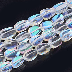 Synthetische Mondstein Perlen Stränge, holographische Perlen, getrommelt Stein, gefärbt, Nuggets, klar ab, 11~14x8~10x8~9 mm, Bohrung: 1.2 mm, ca. 29 Stk. / Strang, 14.9 Zoll