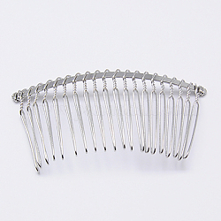 Iron Hair Comb Findings, 20 Teeth, for Decorative Hair Combs Jewelry Making, Platinum, 38x77mm