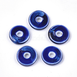 Manuell Porzellan Perlen, Phantasie antiken glasiertem Porzellan, Flache Runde / Scheibe, Blau, 21~22x6 mm, Bohrung: 5 mm