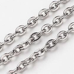 304 Stainless Steel Cable Chains, Unwelded, Flat Oval, Stainless Steel Color, 5x3.5mm