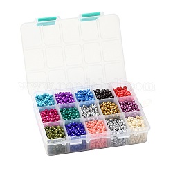 375g 15 colori perle di semi di vetro di vernice da forno, tondo, colore misto, 6/0, 4~5x2.5~4.5mm, Foro: 1.2~1.5 mm, 25 g / colore