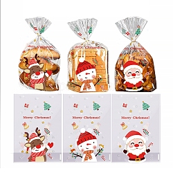 クリスマステーマの粘着プラスチック耐熱皿バッグ  鉄線ツイストタイ付き  チョコレート用  キャンディ  クッキー  鹿、雪だるま、サンタクロースの長方形  ミックスカラー  236x159x0.1mm  50個/袋