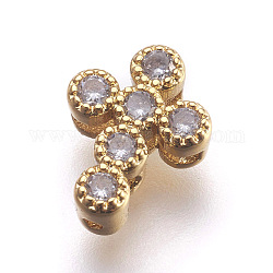 Perles de zircone cubique micro pave en Laiton, sans plomb et sans cadmium, croix, clair, or, 11x8.5x3.5mm, Trou: 0.8mm