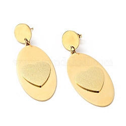 Boucles d'oreilles pendantes longues ovales avec coeur avec 316 épingle en acier inoxydable, placage sous vide 304 bijoux en acier inoxydable pour femmes, or, 57mm, pin: 0.7 mm