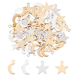 Olycraft 80pcs breloques étoile et lune style breloques en laiton pendentifs célestes diy pour boucle d'oreille collier bracelet fabrication de bijoux accessoires (2 couleurs)
