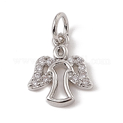 Brass Micro Pave Cubic Zirconia Charms, with Jump Rings, Angel Charms, Platinum, 12x10x1.5mm, Hole: 3.4mm