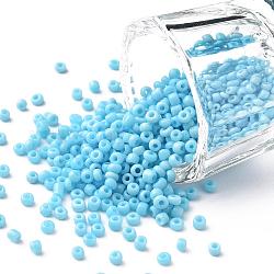 Perles de rocaille en verre, opaque graine de couleurs, petites perles artisanales pour la fabrication de bijoux bricolage, ronde, lumière bleu ciel, 2mm, Trou: 1 mm, environ 30000 pcs / livre