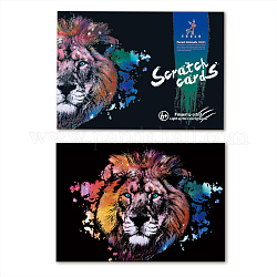 Papel de arte de la pintura del arco iris del rasguño, scratchboard de diy con tarjeta de papel y palos, patrón de león, 40.5x28.5 cm, 2 PC / sistema