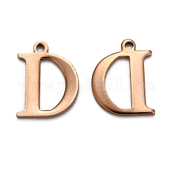 Ion Plating(IP) 304 Stainless Steel Alphabet Charms, Rose Gold, Letter.D, 12x9.5x1mm, Hole: 1mm