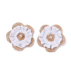 Handgemachte Leinen Ornamentzubehör, mit Kunststoff-Perlen, für DIY Basteln, Blume, Bräune, 71x6.5 mm