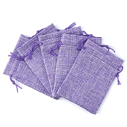 Sacs de rangement rectangulaires en toile de jute, pochettes à cordon sac d'emballage, support violet, 12x9 cm