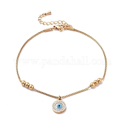 Bracelet à breloques mauvais œil en coquillage synthétique avec strass en cristal, placage ionique (ip) 304 bijoux en acier inoxydable pour femmes, or, 8-5/8 pouce (22 cm)