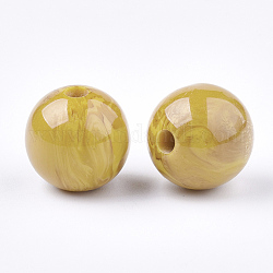 Perles en résine, pierre d'imitation, ronde, or, 16~16.5mm, Trou: 3.5mm