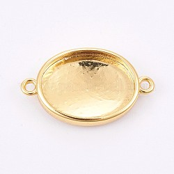 Brass Cabochon Connector Settings, Plain Edge Bezel Cups, Long-Lasting Plated, Oval, Golden, Tray: 12.5x16mm, 14x23.5x3mm, Hole: 1.4mm