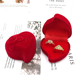Бархат кольца коробки, для свадьбы, футляр для хранения ювелирных изделий, сердце, красные, 6x6x3.5 см