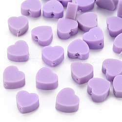 手作り樹脂粘土ビーズ  ハート  紫色のメディア  8~9x9~10x3~5mm  穴：1.2mm