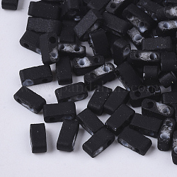 2 agujero abalorios de la semilla de cristal, estilo de goma, Rectángulo, negro, 4.5~5.5x2x2~2.5mm, agujero: 0.5~0.8 mm