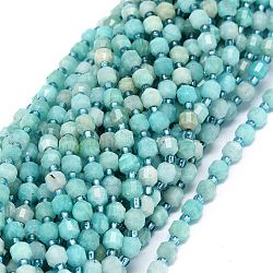 Natur Amazonit Perlen Stränge, mit Glasperlen, facettiert, Doppelkegel, doppelt abgeschlossene Punktprismenperlen, 5~7x6 mm, Bohrung: 0.8 mm, ca. 48 Stk. / Strang, 15.55 Zoll (39.5 cm)