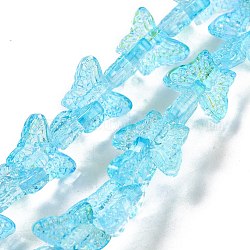 Abalorios de vidrio transparente hebras, butterfy, cielo azul profundo, 12.5x15.5x5mm, agujero: 1 mm, aproximamente 25 pcs / cadena, 9.84 pulgada (25 cm)
