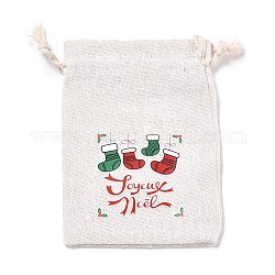 Рождественские мешочки для хранения хлопчатобумажной ткани, прямоугольные сумки на шнурке, для подарочных пакетов с конфетами, рождественские носки, 13.8x10x0.1 см