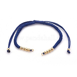 Geflochtenes Armband aus Nylonschnur, mit Messing-Perlen, golden, Preußischblau, 10-1/4 Zoll ~ 11-7/8 Zoll (26~30 cm), 3 mm