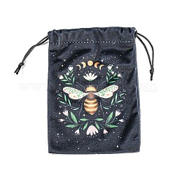 バタフライプリントベルベット収納袋  巾着袋タロットカード包装袋  長方形  ミディアムシーグリーン  17.9x13cm