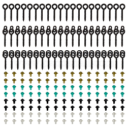 Ensembles d'accessoires de pêche superfindings, y compris 120pcs perles d'arrêt d'appâts de pêche en plastique, Bouchons d'hameçons de pêche et 60 pièces en laiton à vis à œil, couleur mixte, Perles d'arrêt d'appât: 3x2.5mm, Trou: 0.6mm, chevilles: 12~12.5x3~4x1 mm