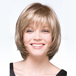 Looking Short Wavy Wigs, with Bang Light Weight, High Temperature Heat Resistant Fiber Wigs, Tan, 13.3 inch(34cm)