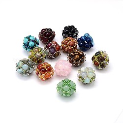 Perles de pierre mixtes naturelles et synthétiques, avec le verre et les semences talon, ronde, 24x25x25mm, Trou: 2mm