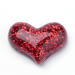 Кабошоны из смолы, с блеском порошок, сердце, красные, 16.5x21.5x6~7 мм