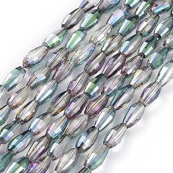 Chapelets de perles en verre électrolytique , demi-plaqué, riz, vert olive foncé, 8.5x4mm, Trou: 1mm, Environ 72 pcs/chapelet, 24.57'' (62.4 cm)