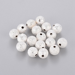 Perles en laiton texturées, couleur argentée, ronde, 10mm, Trou: 1.8mm