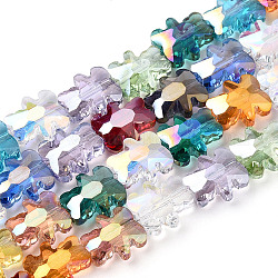 Electroplate transparentes abalorios de vidrio hebras, color de ab chapado, facetados, oso, color mezclado, 9.5x8.5x4mm, agujero: 1 mm, aproximamente 80 pcs / cadena