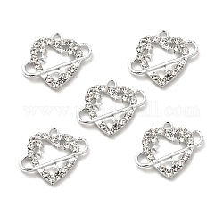Colgantes de aleación de Diamante de imitación, colgantes de corazón huecos en tono platino, cristal, 19x23x3.3mm, agujero: 2.1 mm